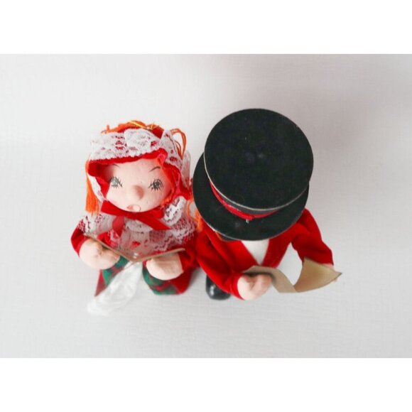 Vintage Christmas Paper Mache Fabric Carolers Man Woman - Picture 4 of 5